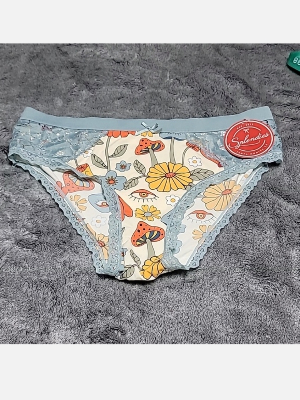 Splendies Groovy Shroom Lace Trim STRETCH cheeky panty LARGE